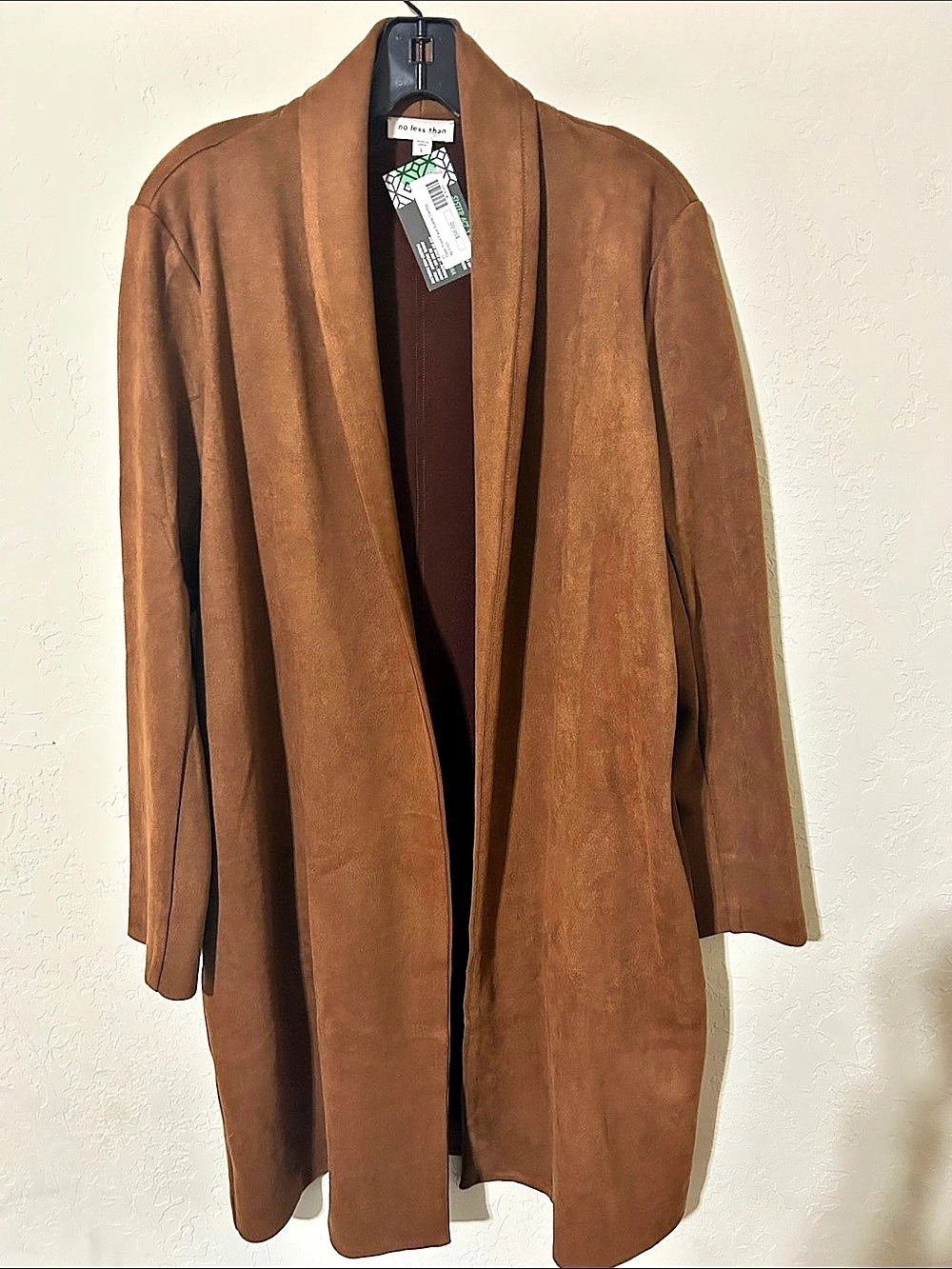 No Less Than Open Front Faux Suede Cardigan Brown Size Large NWT